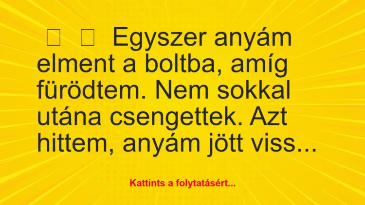 Vicc: 
	    	    Egyszer anyám elment a boltba, amíg fürödtem. Nem sokkal…