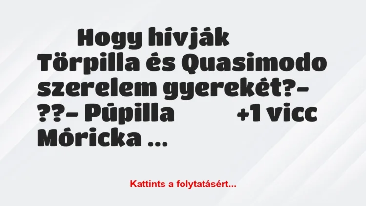 Vicc: 
		  
		  Hogy hívják Törpilla és Quasimodo szerelem…