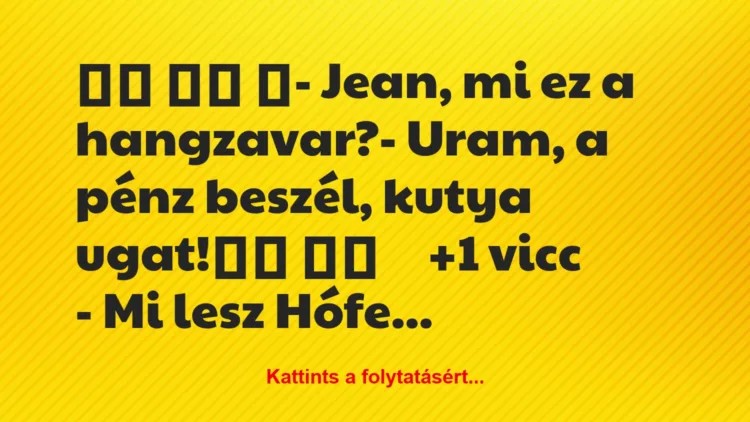 Vicc: 
		  
		  ‎- Jean, mi ez a hangzavar?- Uram, a pénz…