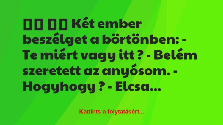 Vicc: 
		  
		  Két ember beszélget a börtönben: – Te miért vagy …