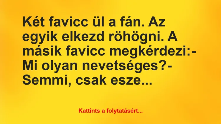 Vicc: Két favicc ül a fán. Az egyik elkezd röhögni. A másik favicc…