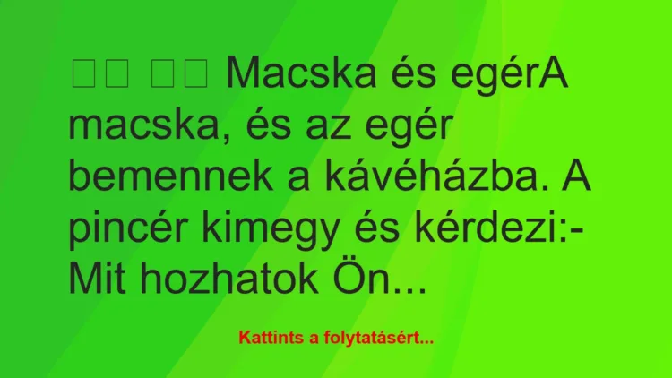 Vicc: 
		  
		  Macska és egérA macska, és az egér bemennek a…