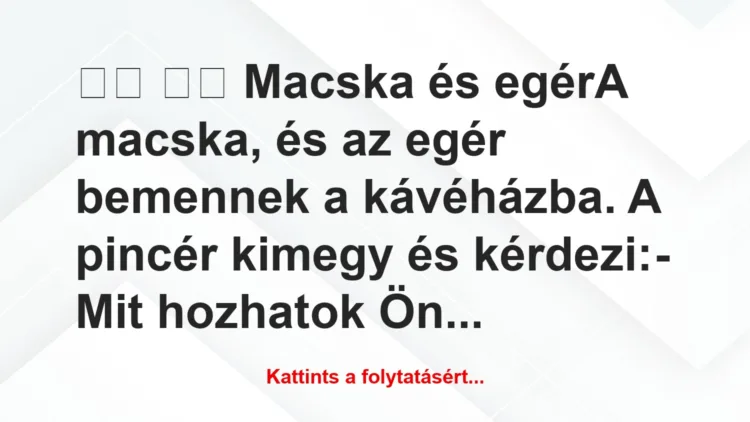 Vicc: 
		  
		  Macska és egérA macska, és az egér bemennek a…