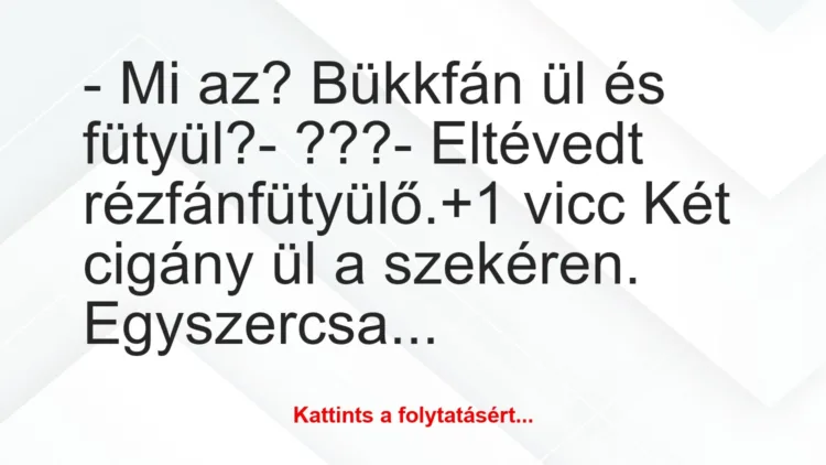 Vicc: – Mi az? Bükkfán ül és fütyül?

– ???

– Eltévedt…