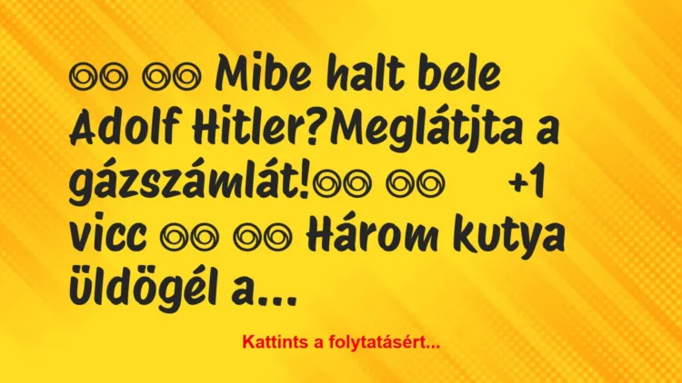 Vicc: 
		  
		  Mibe halt bele Adolf Hitler?Meglátjta a…