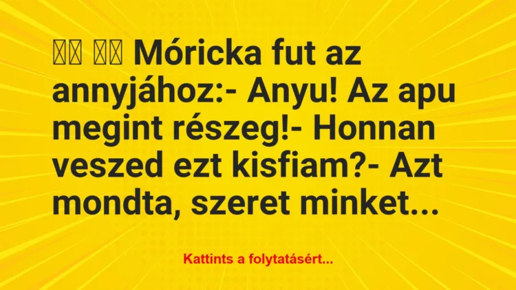 Vicc: 
		  
		  Móricka fut az annyjához:- Anyu! Az apu…