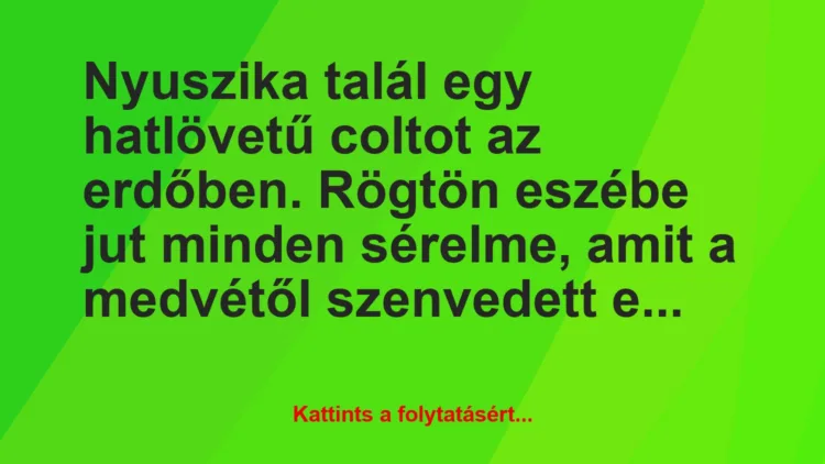 Vicc: Nyuszika talál egy hatlövetű coltot az erdőben. Rögtön eszébe jut…