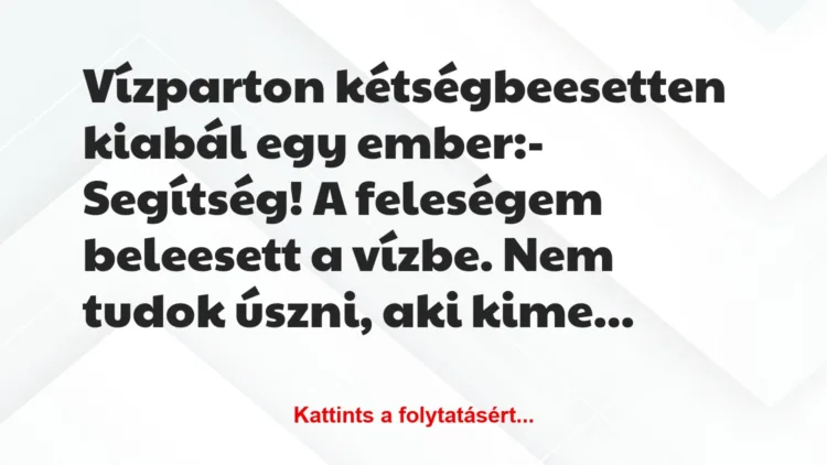 Vicc: Vízparton kétségbeesetten kiabál egy ember:

– Segítség! A…