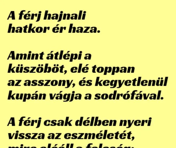 Vicc: A férj hajnali hatkor ér haza