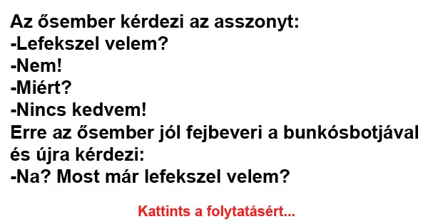 Vicc: Az ősember kérdezi az asszonyt: -Lefekszel velem?