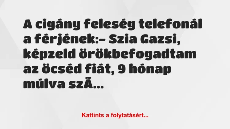 Vicc: A cigány feleség telefonál a férjének:

– Szia Gazsi, képzeld…