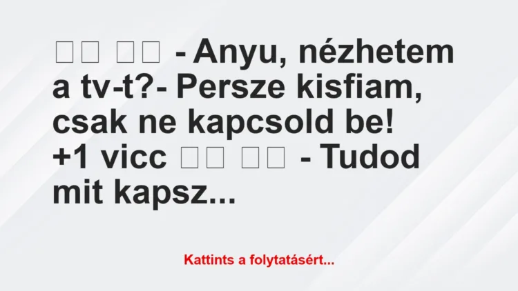 Vicc: 
		  
		  – Anyu, nézhetem a tv-t?- Persze kisfiam,…