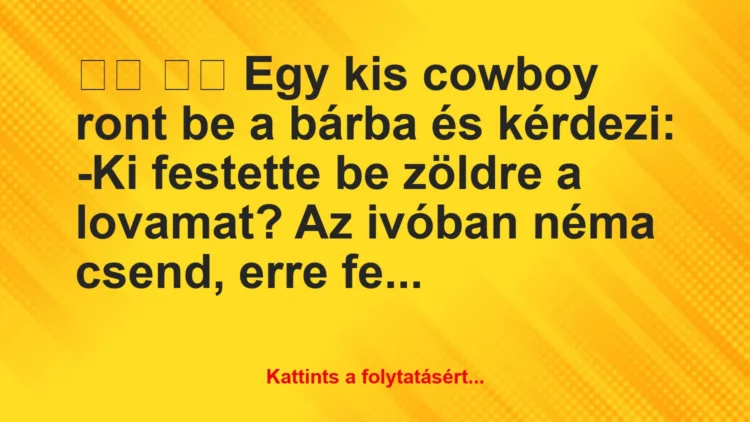 Vicc: 
		  
		  Egy kis cowboy ront be a bárba és kérdezi: -Ki…