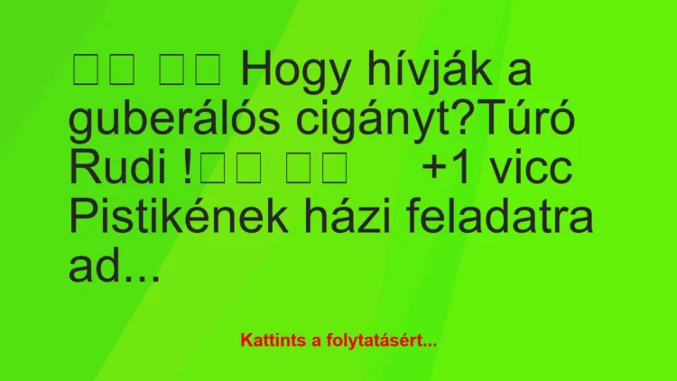 Vicc: 
		  
		  Hogy hívják a guberálós cigányt?Túró Rudi…