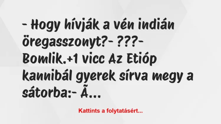 Vicc: – Hogy hívják a vén indián öregasszonyt?

– ???

– Bomlik.