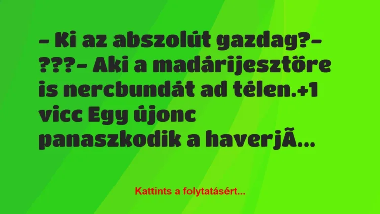 Vicc: – Ki az abszolút gazdag?

– ???

– Aki a madárijesztőre is…