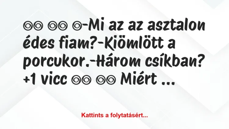 Vicc: 
		  
		  ‎-Mi az az asztalon édes fiam?-Kiömlött a…