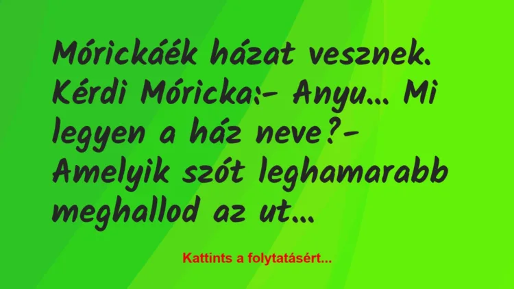 Vicc: Mórickáék házat vesznek. Kérdi Móricka:

– Anyu… Mi legyen a ház…