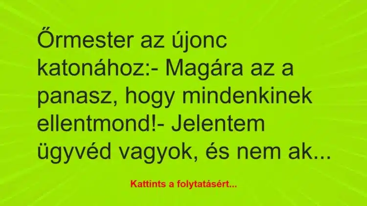 Vicc: Őrmester az újonc katonához:

– Magára az a panasz, hogy…