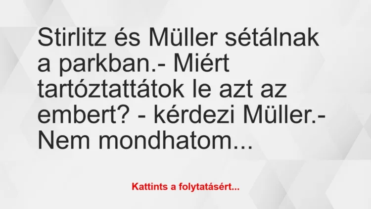 Vicc: Stirlitz és Müller sétálnak a parkban.

– Miért…